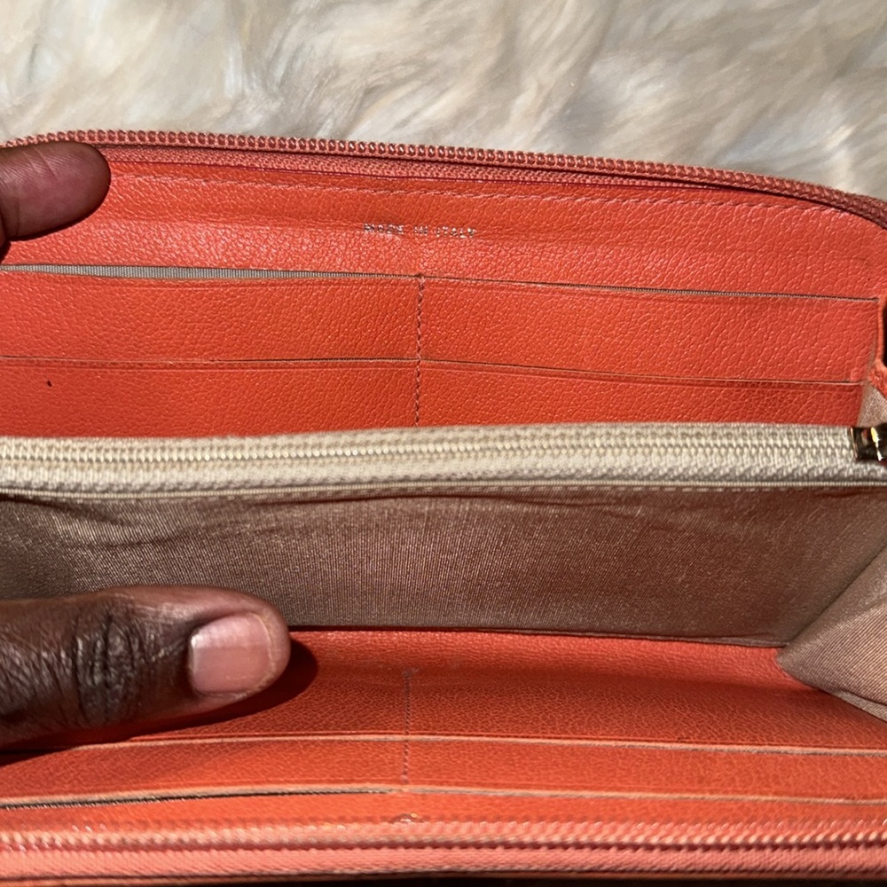 Authentic CHANEL Zip Around Long Wallet Purse Camellia Leather Orange GUC - Picture 9 of 12